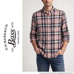 G.H. Bass & Co. Men's Medium Pink Blue White Plaid Cotton Button Down Shirt